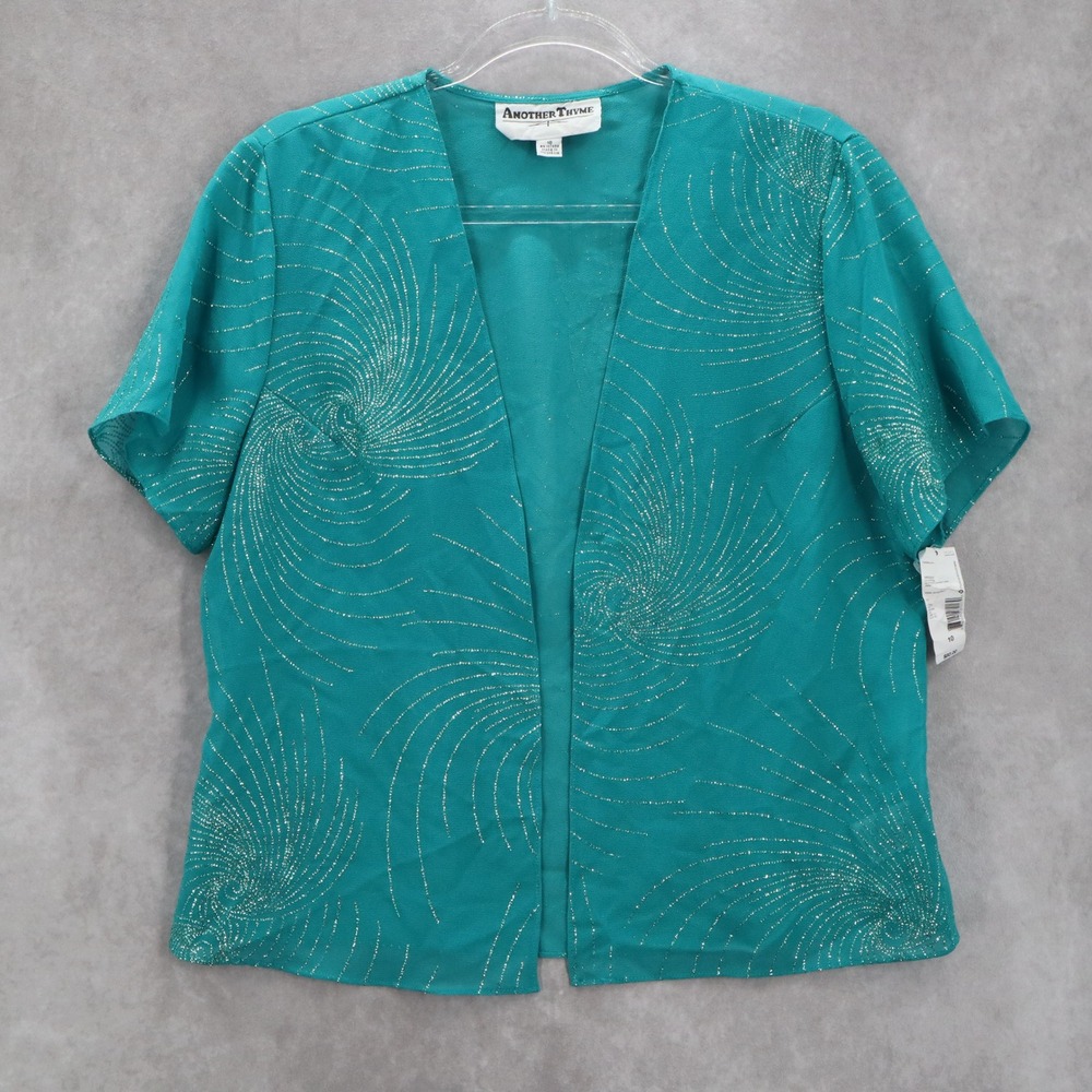 Another Thyme Green Glitter Sparkly Coverup Blouse‎ Party Glam VTG Top Medium 10